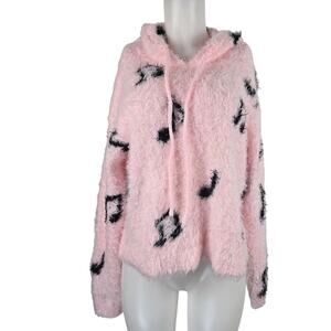 Hot Topic Pink Music Notes Eyelash Long Sleeve Hooded Sweatshirt Women's L